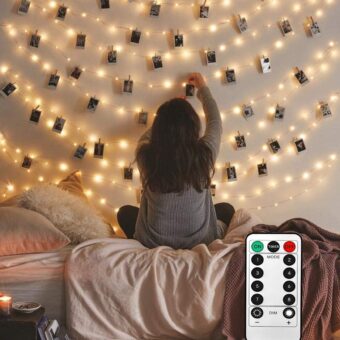 LECLSTAR 50 LED Photo Clips String Lights, 17ft with Remote - 8 Modes Fairy Lights to Clip on Pictures, Photos, Cards