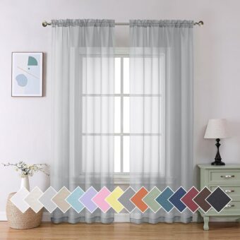 Light Grey Sheer Window Curtains 84 Inches Long 2 PCS- Rod Pocket Living Room Curtain Panels Voile Textured Soft and Lightweight Window Treatments for Bedroom Decor, 40W x 84L...