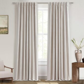 Linen Pinch Pleated Curtains 102 Inches Long Heavy Duty Thermal Insulated Custom Extra length Burg for Dining Room Cottage Total Blackout 48/60/72 Wide Window Treatments Drapes...