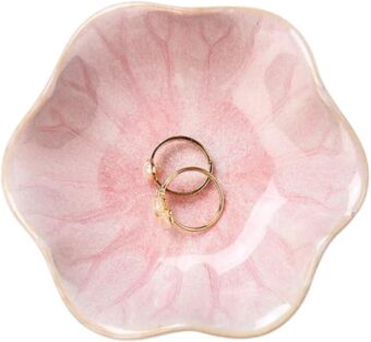 Lotus Leaf Shape Decorative Ring Tray, Small Key Bowl, Ceramic Trinket Tray Jewelry Dish Organizing Necklace Earrings, Home Decoration for Mom Best Friend Sister, Pink.