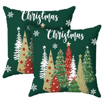 Minetom Christmas Pillow Covers 18x18 Set of 2 Christmas Tree Throw Pillow Cases Cushion Cases Winter Christmas Decorative for Sofa Couch Living Room Home Decor Green