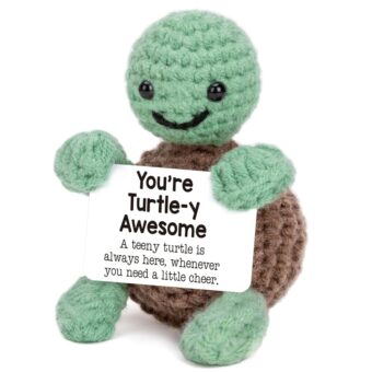 Mini Funny Positive Turtle Gifts, Small Handmade Crochet Animals Cute Stuff, Inspirational Gifts for Women Men Birthday Presents, Emotional Motivational Turtle Decor