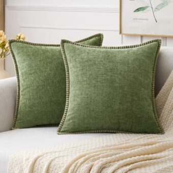 MIULEE Pack of 2 Couch Throw Pillow Covers 18x18 Inch Sage Green Farmhouse Decorative Pillow Covers with Stitched Edge Soft Chenille Solid Dyed Spring Pillow Covers for Sofa Bed...