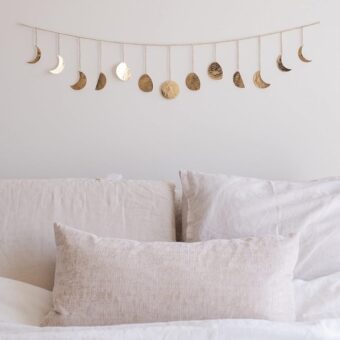 Moon Phase Wall Hanging, Handmade Gold Metal Moons Decor 13 Moons 36" Garland, Phases of The Moon, Celestial Wall Art, Bohemian Gold Room Decor Aesthetic Zen Boho Girl Bedroom...