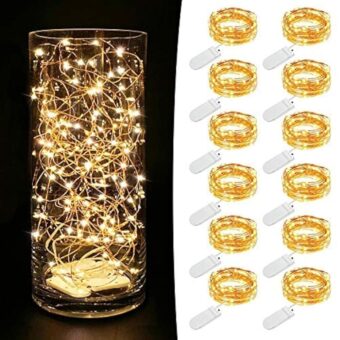 MUMUXI LED Fairy Lights Battery Operated String Lights [12 Pack] 7.2ft 20 Battery Powered LED Mini Lights, Centerpiece Table Decorations, Wedding Party Bedroom Mason Jar...