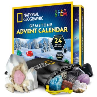 NATIONAL GEOGRAPHIC Gemstone Advent Calendar - 2024 Advent Calendar for Kids with 24 Gemstones to Open Each Day, a Complete Rock Collection Christmas Countdown Calendar with...