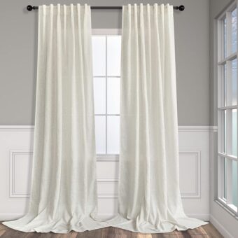 Natural Linen Back Tab Curtains 84 Inch Length for Living Room 2 Panel Pocket Drape Light Filtering Semi Sheer Neutral Country Rustic Farmhouse Boho Curtain Bedroom Muslin Look...