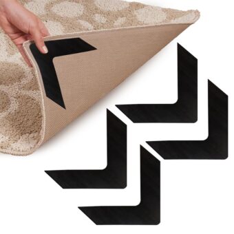 NeverCurl Best V Shape Design Rug Corner Gripper to Instantly Stops Corner Curling - Safe for Wood Floors - For Indoor & Outdoor Rugs - Carpet / Rug Tape - Not An Anti-Slip Pad...