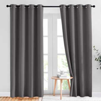 NICETOWN Gray Blackout Curtains for Bedroom 84 inches Long - Thermal Curtains & Drapes Grommet Room Darkening Curtains Noise Reducing Window Treatments for Living Room (2...