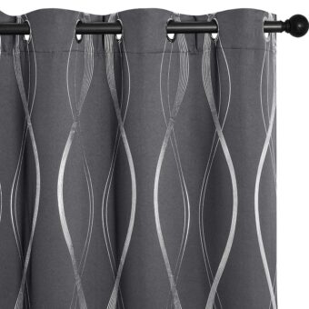 NICETOWN Grey Blackout Curtains 84 inch Length 2 Panels Set for Bedroom/Living Room, Noise Reducing Thermal Insulated Wave Line Foil Print Drapes for Patio Sliding Glass Door...