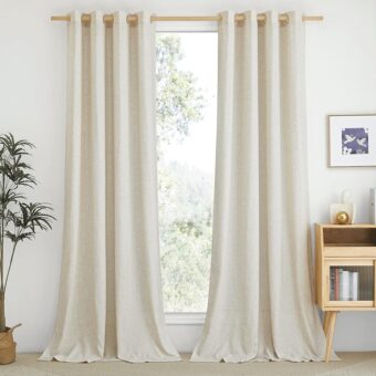 NICETOWN Thick Linen Curtains 108 inches Long for Living Room, Grommet Privacy Semi Sheer with Light Filter Flax Linen Window Treatments for Bedroom, Natural, W55 x L108, 2 Panels