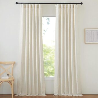 NICETOWN Thick Linen Curtains for Bedroom, Pinch Pleated Privacy Added Drapes with Light Filtering Linen Blend Window Treatments for Living Room/Bedroom, Natural, W50 x L90, 2...