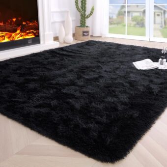 Noahas Fluffy Bedroom Rug Carpet,4x5.3 Feet Shaggy Fuzzy Rugs for Bedroom,Soft Rug for Kids Room,Plush Nursery Rug for Baby,Thick Black Area Rugs for Living Room,Cute Room Decor...