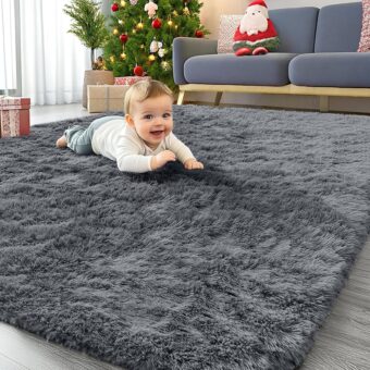 OLANLY Area Rugs for Living Room Bedroom, Machine Washable 4x5.9 Feet Soft Fluffy Shaggy Bedside Rug, Indoor Floor Carpet for Kids Girls and Boys, Dorms, Nursery Rooms, Home...