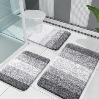 OLANLY Bathroom Rugs Sets 3 Piece, Soft Absorbent Microfiber Bath Rugs and U-Shaped Contour Toilet Rug Area Rug Set, Non-Slip Bath Carpet, Home Decor Accessories, Bath Mat Set...