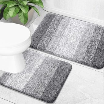 OLANLY Luxury Bathroom Rug Set 2 Piece, Soft Absorbent Microfiber Bath Rugs and U-Shaped Contour Toilet Rug, Non-Slip Bath Carpet, Machine Wash Dry, Bath Mats for Bathroom...