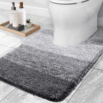 OLANLY Luxury Toilet Rugs U-Shaped 24x20, Extra Soft and Absorbent Microfiber Bathroom Rugs, Non-Slip Plush Shaggy Toilet Bath Mat, Machine Wash Dry, Contour Bath Rugs for...