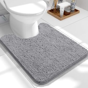 OLANLY Toilet Rugs U-Shaped 24x20, Extra Soft Absorbent Chenille Contour Bathroom Rugs for Toilet, Dry Quickly, Machine Washable, Non-Slip Toilet Bath Mat, Grey