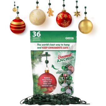 ORNAMENT ANCHOR Ornament Hooks for Hanging Christmas Decorations - No-Slip Hanging Hooks for Xmas - Heavy Duty Christmas Tree Ornaments Hanger Hooks for Small & Large Ornaments...