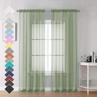 OVZME Bedroom Curtains 2 Panel Sets 84" Inch Length - Transparent Light Weight Soft Window Treatment Panels for Study Room/Living Room/Guest Room, Sage Green, Per Panel W42 X...