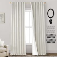 PANELSBURG Farmhouse Curtains for Living Room,Darkening Extra 70 Inch Wide 100% Blackout Country Linen Curtain Drapes 102 Inches Long 2 Panels Set for Bedroom,70 Width by 102in...