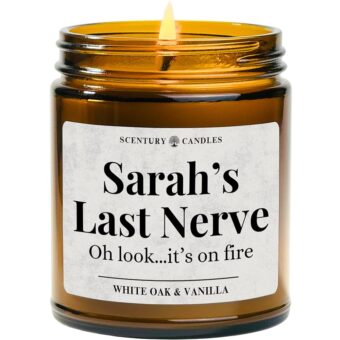 PERSONALIZED Last Nerve Candle | 21 Scents To Choose | Custom Birthday Gifts For Women, Funny Gift, Coworker Gift, Customized Gift For Mom/Dad/Her/Him, Gag Gifts, Scented Soy...