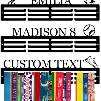 Personalized Medal Hanger Display, Custom Medal Holder with Name and Sports, Baseball, Dance, Football, Gymnastics, Karate, Running, Soccer