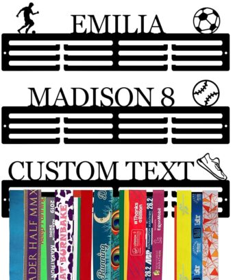 Personalized Medal Hanger Display, Custom Medal Holder with Name and Sports, Baseball, Dance, Football, Gymnastics, Karate, Running, Soccer