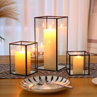 PHOSPHOR Glass Hurricane Candle Holder Set of 3 PCS Black Hurricane Candleholders for Wedding Party Holiday Birthday Home Decor Lanter