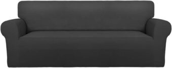 PureFit Super Stretch Sofa Slipcover – Spandex Non Slip Soft Couch Sofa Cover, Washable Furniture Protector with Non Skid Foam and Elastic Bottom for Kids, Pets （Sofa, Dark Gray）