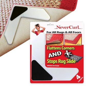 Rug Corner Grippers 4-Pack - Flattens Rug Corners to Hold Rug Down - Impedes Curling with Stiff Layer - Renewable Carpet Gripper Sticky Gel for Floors - Easy Lift Design -...