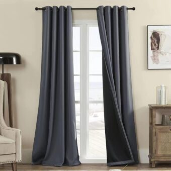 Rutterllow Total Blackout 340 GSM Curtains 2 Panels, Full Shade 84 Inches Long Complete Drapes for Living Room, Dark Grey Thermal Insulated Bedroom Window Treatment Drapes...