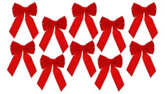 Set of 10 Red Velvet Christmas Wreath Bows, 9"x13" - For Garland, Gifts, Parties - Indoor/Outdoor Holiday Decor