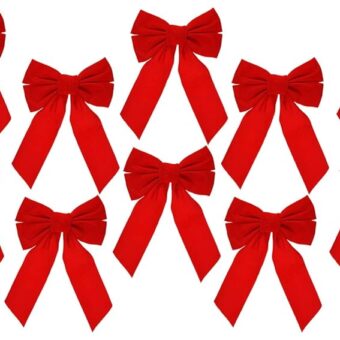 Set of 10 Red Velvet Christmas Wreath Bows, 9"x13" - For Garland, Gifts, Parties - Indoor/Outdoor Holiday Decor