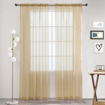 SpaceDresser Sheer Voile Window Treatment Rod Pocket Curtain Panels for Kitchen Bedroom Living Room Drapes Sunlight Filtering Privacy Semi Home Decor Assorted (Beige, 52 W x 84 L)