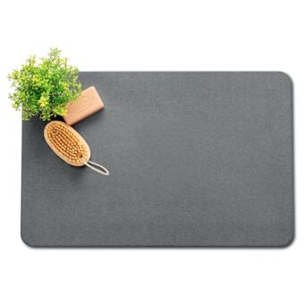 Stone Bath Mat, Non-Slip Natural Diatomaceous Earth Bath Mat, 23.5" x 15.5" Bath Stone Mat, Easy to Clean, Dark Grey