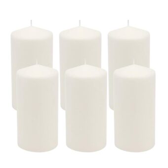 Stonebriar 6 Count Tall 3 x 6 Inch 65 Hour Long Burning Unscented White Wax Pillar Candles