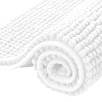 SUBRTEX Bathroom Rugs Chenille Bath Rug Soft Short Plush Bath Mat Soft Shower Mat Water Absorbent Shower Mat Quick Dry Machine Washable(White,16" x 24")