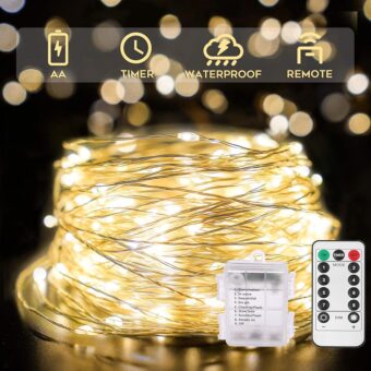 suddus 66ft 200 LED Outdoor String Lights, Warm White Christmas Fairy Lights Battery Operated with Remote, Led Twinkle Lights for Bedroom, Dorm, Patio, Tapestry, Backyard,...