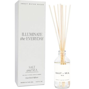 Sweet Water Decor Salt & Sea Reed Diffuser Set - Sea Salt Citrus & Musk Amber Scent Diffuser - Reed Diffusers for Home with Long Lasting Fragrance - Non-Toxic Oil Reed Diffuser...