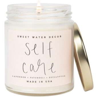 Sweet Water Decor Self Care Soy Candle - Patchouli Eucalyptus & Lavender Candles for Home - 100% Cotton Wick & Spa Scented Soy Wax Candles with 40 Hour Burn Time - 9oz Clear Jar...