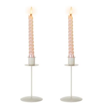 Sziqiqi Taper Candle Stick Holders - Ivory Candles Holder Set of 2 Modern Candleholders for Birthday Home Decoration Dinning Table 5.9in