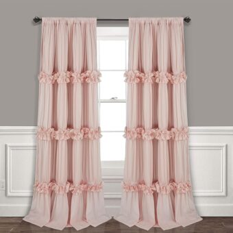 Thermal Insulated Blackout Window Curtains, 54" W x 84" L x 2 Panels, Boho Ruched Window Treatments with 3 Rows of Butterfly Flowers, Rustic Rod Pocket Drapes, Peach Pink (LQ-30)