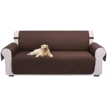 U-NICE HOME Reversible Sofa Cover Couch Cover for Dogs with Elastic Straps Water Repellent Furniture Protector for Pets Couch Cover for 3 Cushion Couch (Sofa, Coffee/Beige)