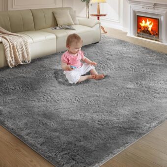 Ultra Soft Rug for Living Room, 5X8 Fluffy Shag Area Rug for Bedroom, Modern Shaggy Carpets Fuzzy Rug for Teens Dorm Nursery Home Decor Aesthetic, Upgrade Anti-Skid Durable, Grey