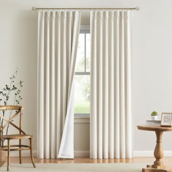 Vision Home Natural Pinch Pleated Full Blackout Curtains Linen Blended Room Darkening Window Curtains 95 inch for Living Room Bedroom Thermal Insulated Pinch Pleat Drapes with...