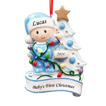 witfox 2024 Personalized Baby's First Christmas Ornaments for Boys - Baby Ornaments Personalized Christmas Ornaments for Kids, Baby Blue Ornaments for Christmas Tree Keepsake Gifts