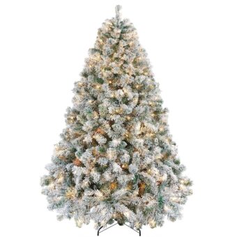 Yaheetech 6ft Pre-lit Artificial Christmas Tree with Incandescent Warm White Lights, Snow Flocked Full Prelighted Xmas Tree W/820 Branch Tips, 250 Incandescent Lights & Foldable...