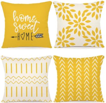 YCOLL Pillow Covers 18x18 Set of 4, Modern Sofa Throw Pillow Cover, Decorative Home Outdoor Linen Fabric Geometric Pillow Case for Couch Bed Car, Yellow