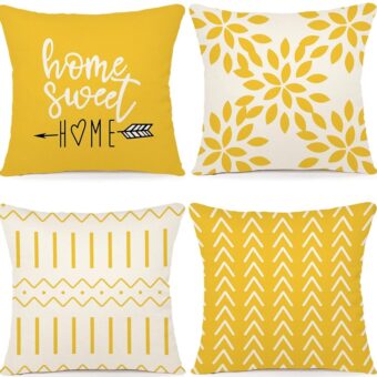 YCOLL Pillow Covers 18x18 Set of 4, Modern Sofa Throw Pillow Cover, Decorative Home Outdoor Linen Fabric Geometric Pillow Case for Couch Bed Car, Yellow